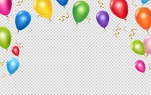 Celebration Vector Background Template. Realistic Balloons And Ribbons Banner Design. Illustration Of Birthday Balloon Realistic, Festive Celebrate Poster