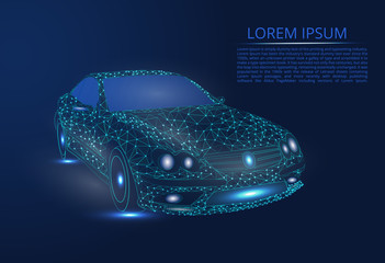 Poster - abstract image of a car in the form of points and lines, triangles, broken glass. business vector