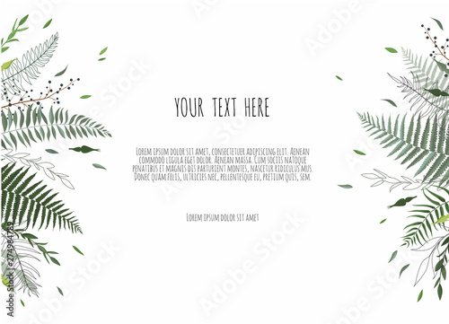 Green leaves border isolated on white background.