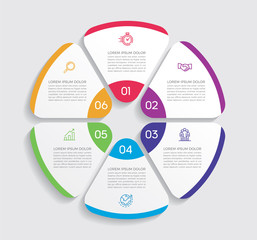 Fototapete - Infographic design vector and marketing icons can be used for workflow layout, diagram, annual report, web design.  Business concept with 6 options, steps or processes. - Vector 