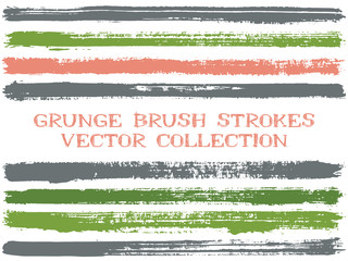 Long ink brush strokes isolated design elements. Set of paint lines. Grungy stripes, textured paintbrush stroke shapes. Ink brush stripes isolated on white, vector wall paint samples set.