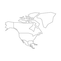 political map of north america. simplified black wireframe outline. vector illustration