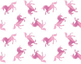 Vector seamless pattern of watercolor pink unicorn silhouette isolated on white background