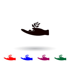 Poster - hand holds a plant germ multi color icon. Elements of farm set. Simple icon for websites, web design, mobile app, info graphics