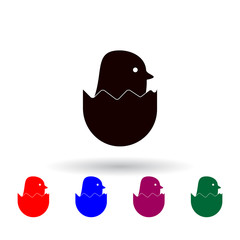 Poster - chicken in egg multi color icon. Elements of farm set. Simple icon for websites, web design, mobile app, info graphics
