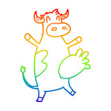 Fototapeta Miasto - rainbow gradient line drawing cartoon cow swinging udder