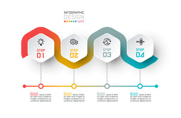 Wall Mural - Hexagon label with color line linked infographics.