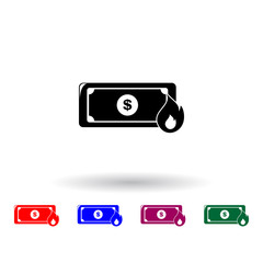 Poster - burning bill multi color icon. Elements of finance set. Simple icon for websites, web design, mobile app, info graphics
