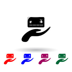 Poster - hand holds a credit card multi color icon. Elements of finance set. Simple icon for websites, web design, mobile app, info graphics