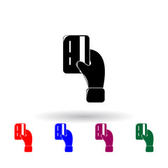 Poster - credit card in hand multi color icon. Elements of finance set. Simple icon for websites, web design, mobile app, info graphics