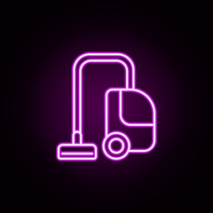 Poster - a vacuum cleaner neon icon. Elements of home things set. Simple icon for websites, web design, mobile app, info graphics