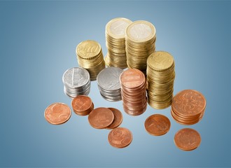 Wall Mural - Model of house with coins on  table