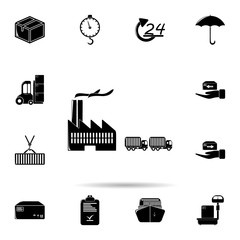 Poster - trucks and plant icon. Universal set of logistic for website design and development, app development