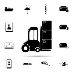 Poster - loader with boxes icon. Universal set of logistic for website design and development, app development
