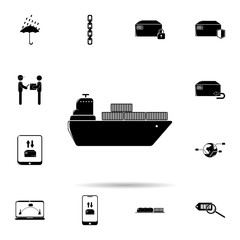 Poster - ship with containers icon. Universal set of logistic for website design and development, app development