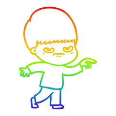 rainbow gradient line drawing angry cartoon boy