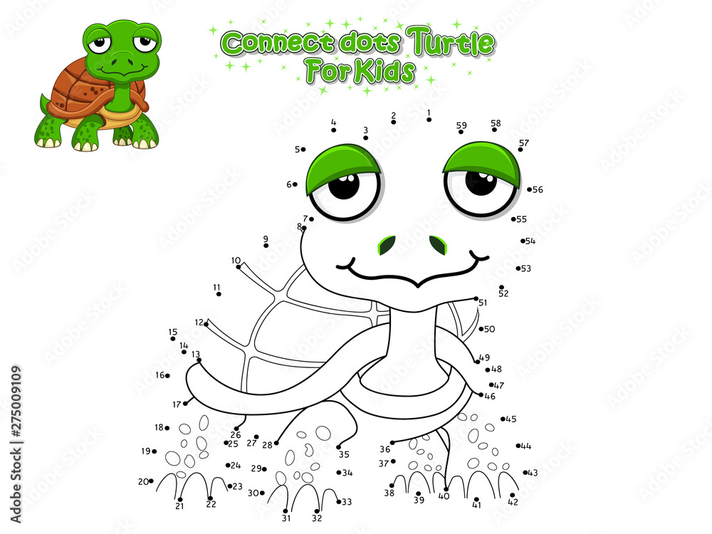 Vector Connect The Dots and Draw Cute Cartoon Turtle. Educational Game ...