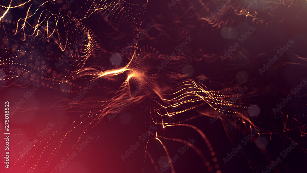 3d rendering background of glowing particles with depth of field, bokeh ...