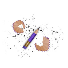 Set Of Vector Illustrations In Realistic Style Sharpened Pencils With A Rubber, Pencil Shavings And A Graphite Isolated On White