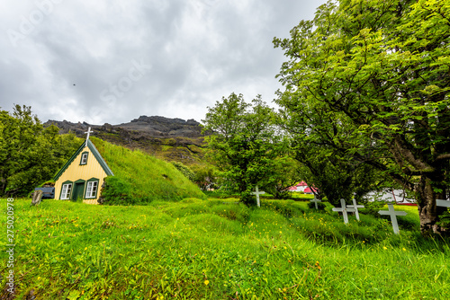 Hof Iceland Church That Was The Last Build In Traditional Turf Style Hofskirkja Building Roof Covered In Green Grass Buy This Stock Photo And Explore Similar Images At Adobe Stock