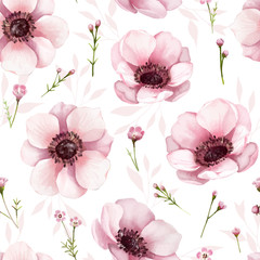 Wall Mural - Seamless floral pattern background for wallpaper, card or fabric. Water color style, Anemone flower. Vector