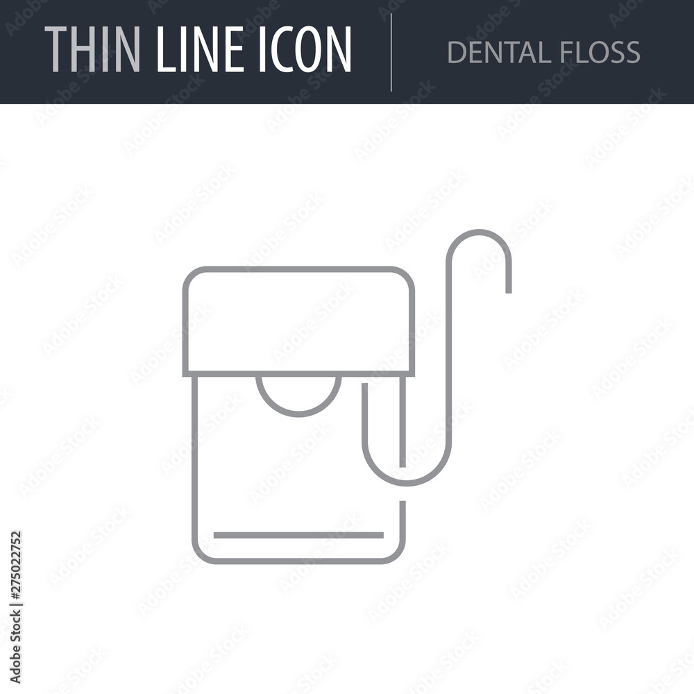 Symbol of Dental Floss. Thin line Icon of Dentist Tools. Stroke ...