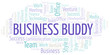 Business Buddy word cloud. Collage made with text only.