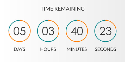 Countdown timer. Time counter with digital scoreboard. Time remaining display. Vector illustration.