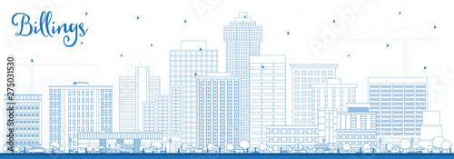 Fotografía Outline Billings Montana City Skyline with Blue Buildings.