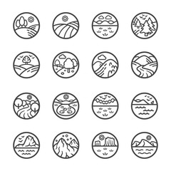 Wall Mural - landscape thin line icon set,vector and illustration