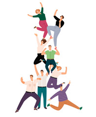 successful people teamwork pyramid. happy young human community support illustration, success casual