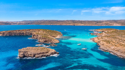 Wall Mural - Panorama beach Blue Lagoon Comino Malta. Aerial view