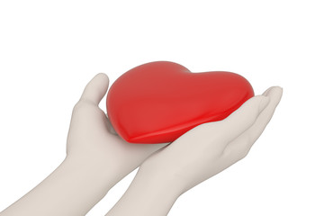 Canvas Print - Creative concept hands holding heart  isolated on white background 3D illustration.
