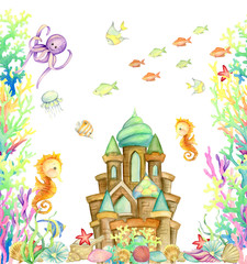 Naklejka zamek ryba rozgwiazda meduza