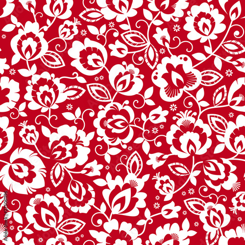 Dekoracja na wymiar  piekny-czerwony-i-bialy-polski-folk-kwiatowy-wektor-bezszwowy-wzor