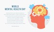 World Mental Health Day. Silhouette of a man's head with brain, gear, love. Mental Growth. Clear your Mind. Positive Thinking. Vector - Illustration