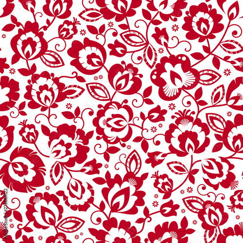 Dekoracja na wymiar  piekny-czerwony-i-bialy-polski-folk-kwiatowy-wektor-bezszwowy-wzor
