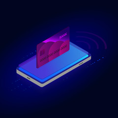 Poster - online shopping isometric concept, sale, consumerism and online store. smart mobile phone online sho