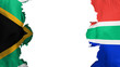 Blasted South Africa flag, against white background, 3d rendering