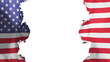 Blasted United States of America flag, against white background, 3d rendering