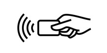 Contactless payment, credit card and hand tap pay wave logo. Vector wireless NFC and contactless pay pass icon