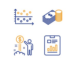 Poster - income money, savings and dot plot icons simple set. report document sign. wealth, finance currency,