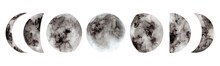 Hand Painted Watercolor Moon Phases. Full Moon. Magic Design For Printing On Textiles, Packaging, Cards