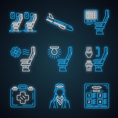 Sticker - Aviation services neon light icons set