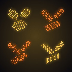 Wall Mural - Pasta noodles neon light icons set