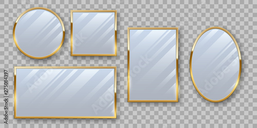 Fotografía Golden makeup mirrors mockup vector set