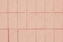 Geometric Pattern Of Soft Pink Tile. Texture Of Orange Pastel Ceramic Tiled. Light Color  Backgrounds With Square. Design Of Bathroom.