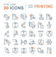 Wall Mural - Set Vector Line Icons of 3D Printing