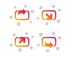 Wall Mural - Action icons. Share symbols. Send forward arrow signs. Random dynamic shapes. Gradient share icon. Vector