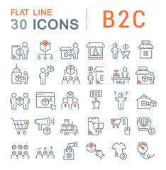 Wall Mural - set vector line icons of b2c